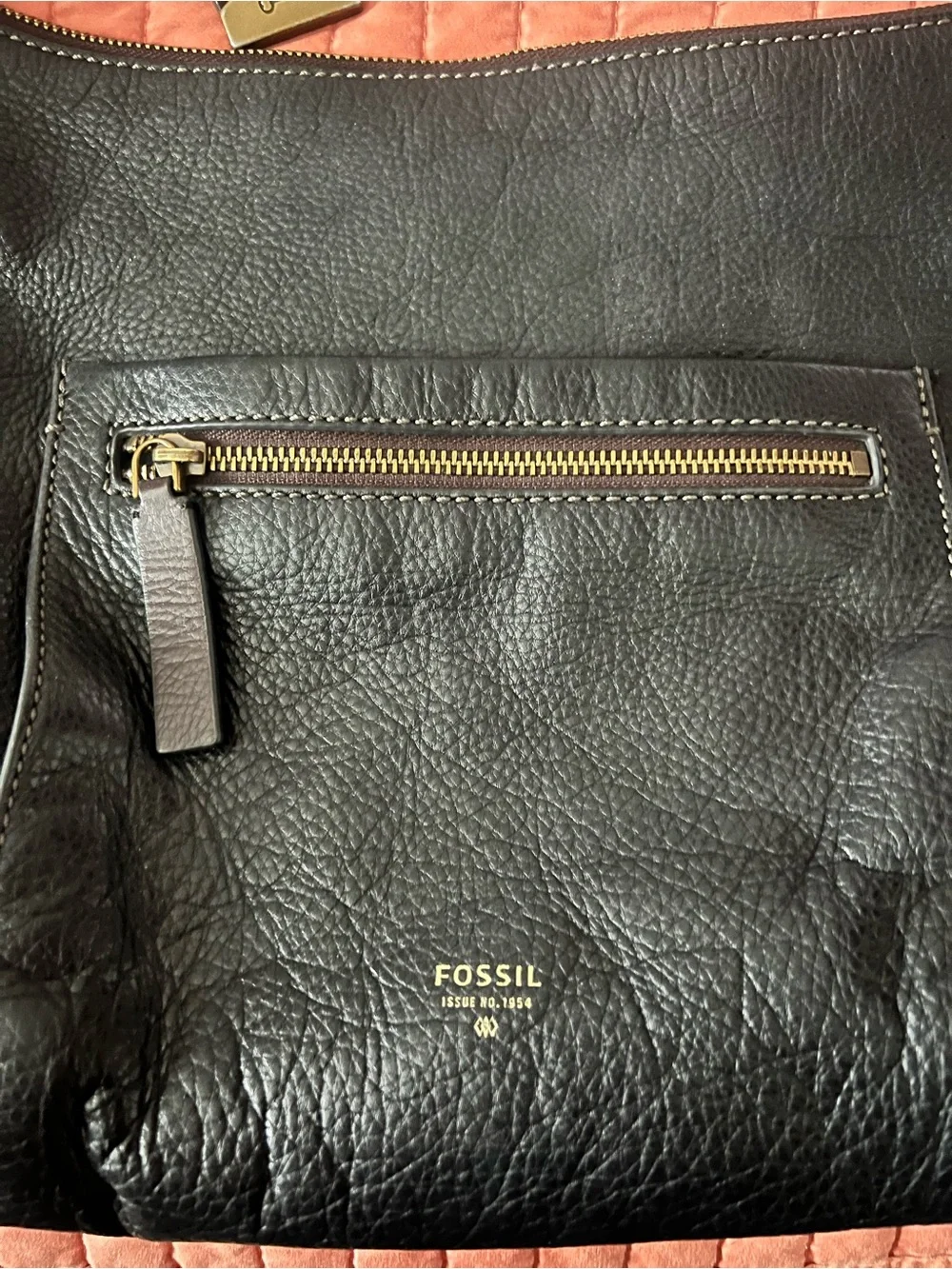 Fossil Black Leather Hobo Bag with Brown Strap and Gold Hardware